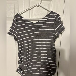 Liz Lange Charcoal and White Striped Maternity Tee